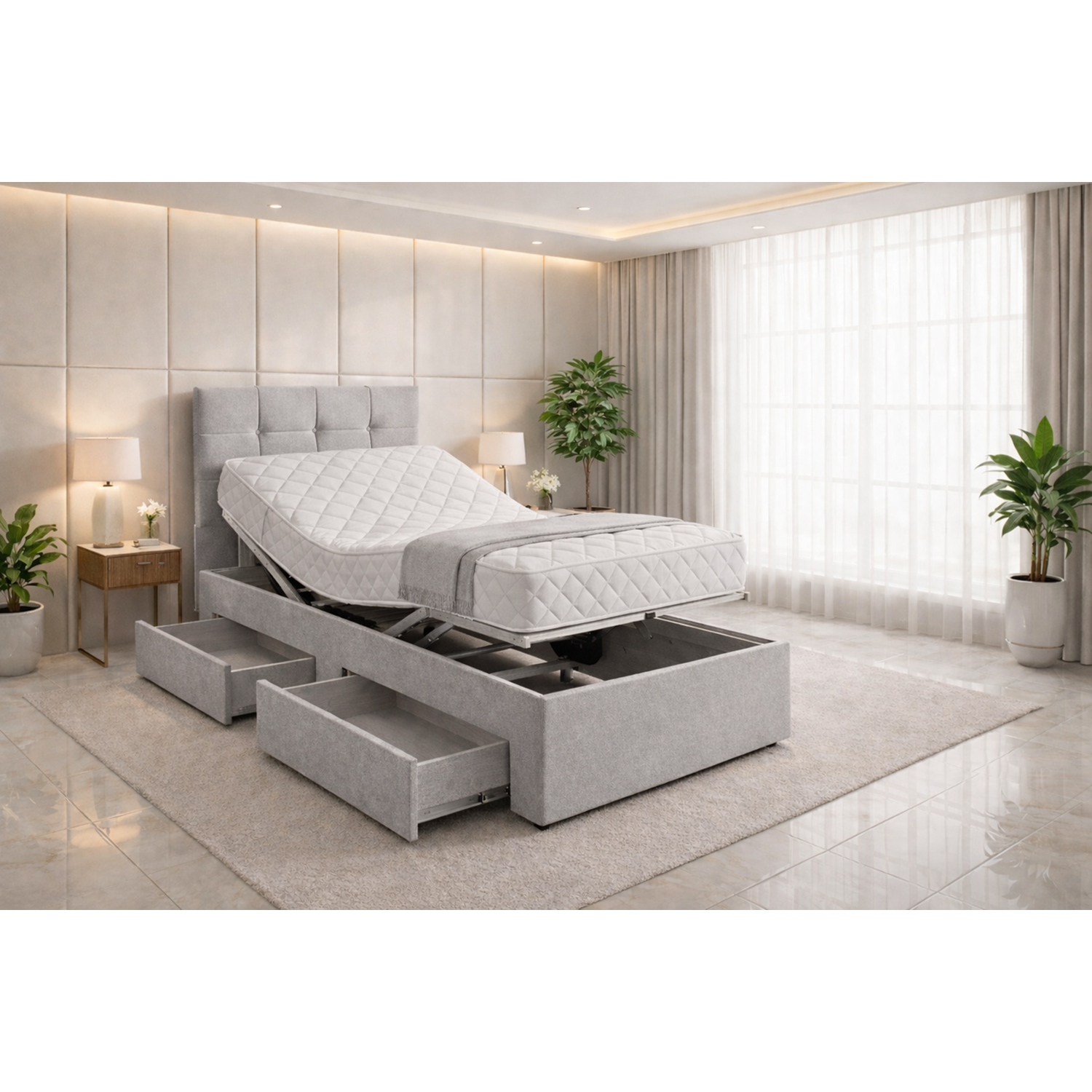 Paradise Beds Ltd Sapphire Adjustable Mobility Bed With Mattress And Headboard - Grey / Single