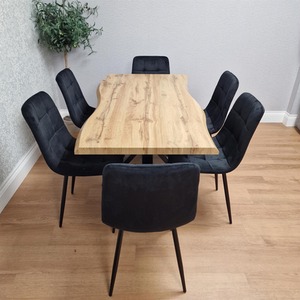 Black / 140cm Table Dining Set with 6 Velvet Chairs shot 16124314