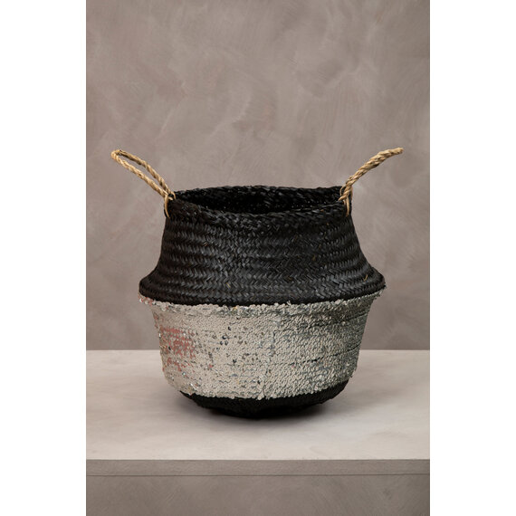 Salos Black and Silver Medium Seagrass Basket