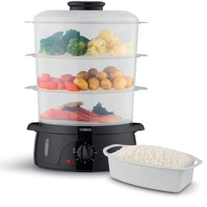 9L Three Tier Food Steamer Black