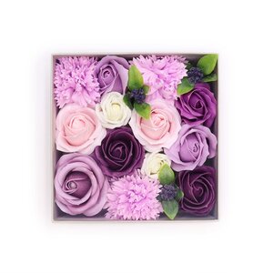 Lavender Rose & Carnation Gift Box Purple Floral Soap Arrangement