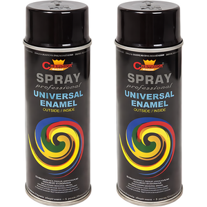 2 x 400 mL Jet Black Glossy (RAL 9005) Universal Gloss Enamel Spray Paint, Fast Drying
