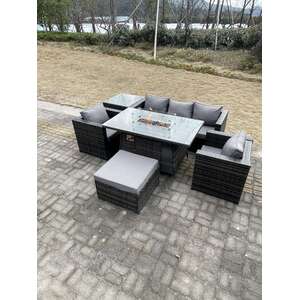 Rattan Garden Furniture Gas Fire Pit Dining Table Coffee Table