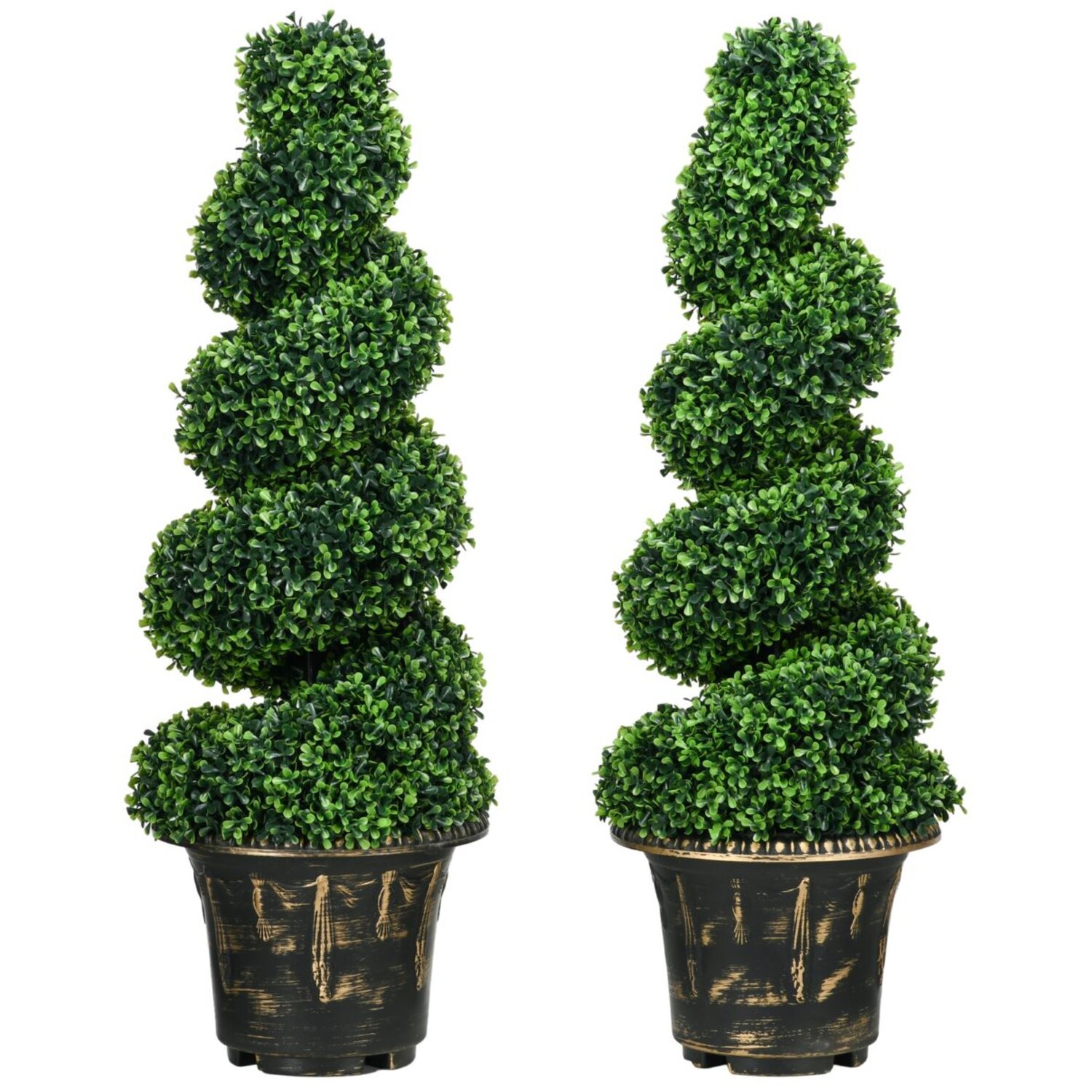 Artificial Spiral Topiary Tree Set 90cm Potted Indoor Outdoor - Green