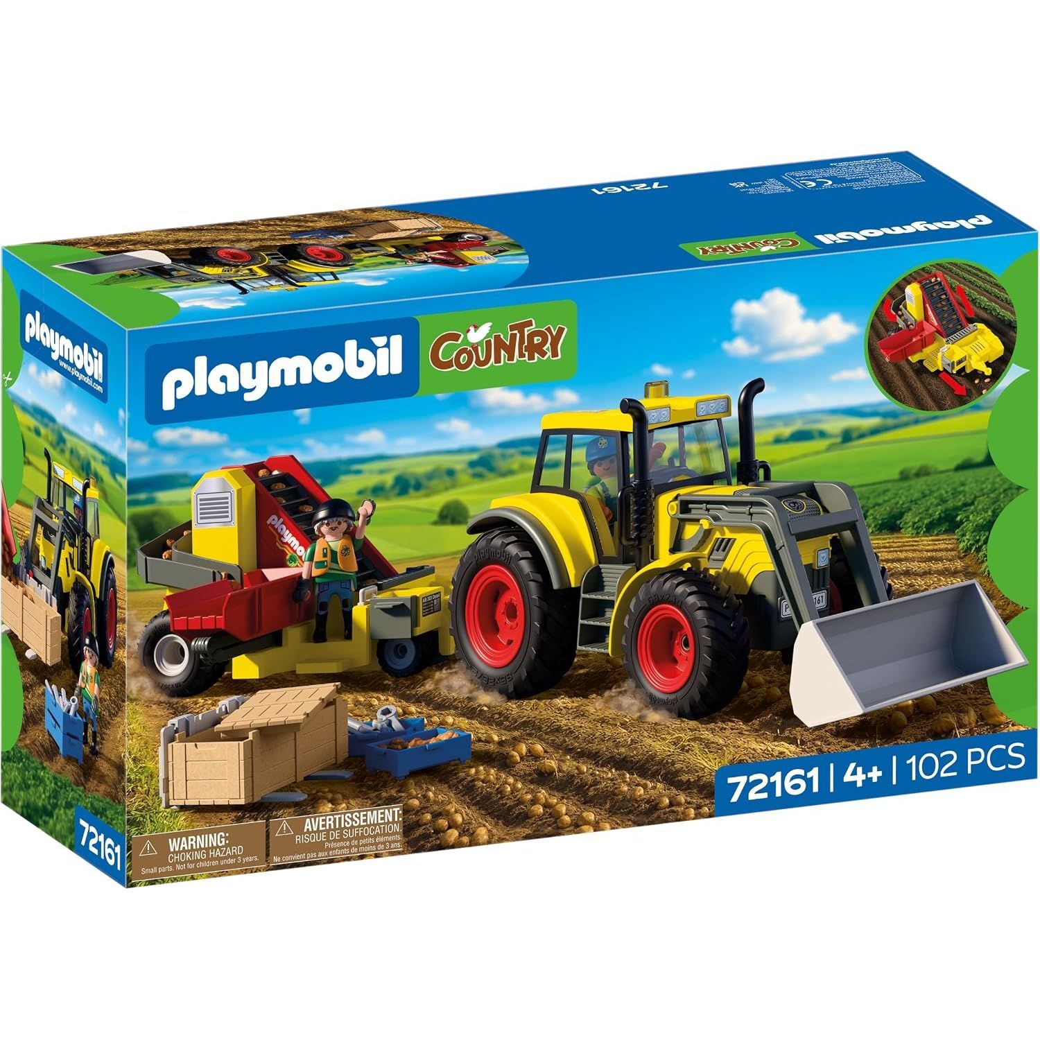 Large Tractor with Potato Harvester - Green