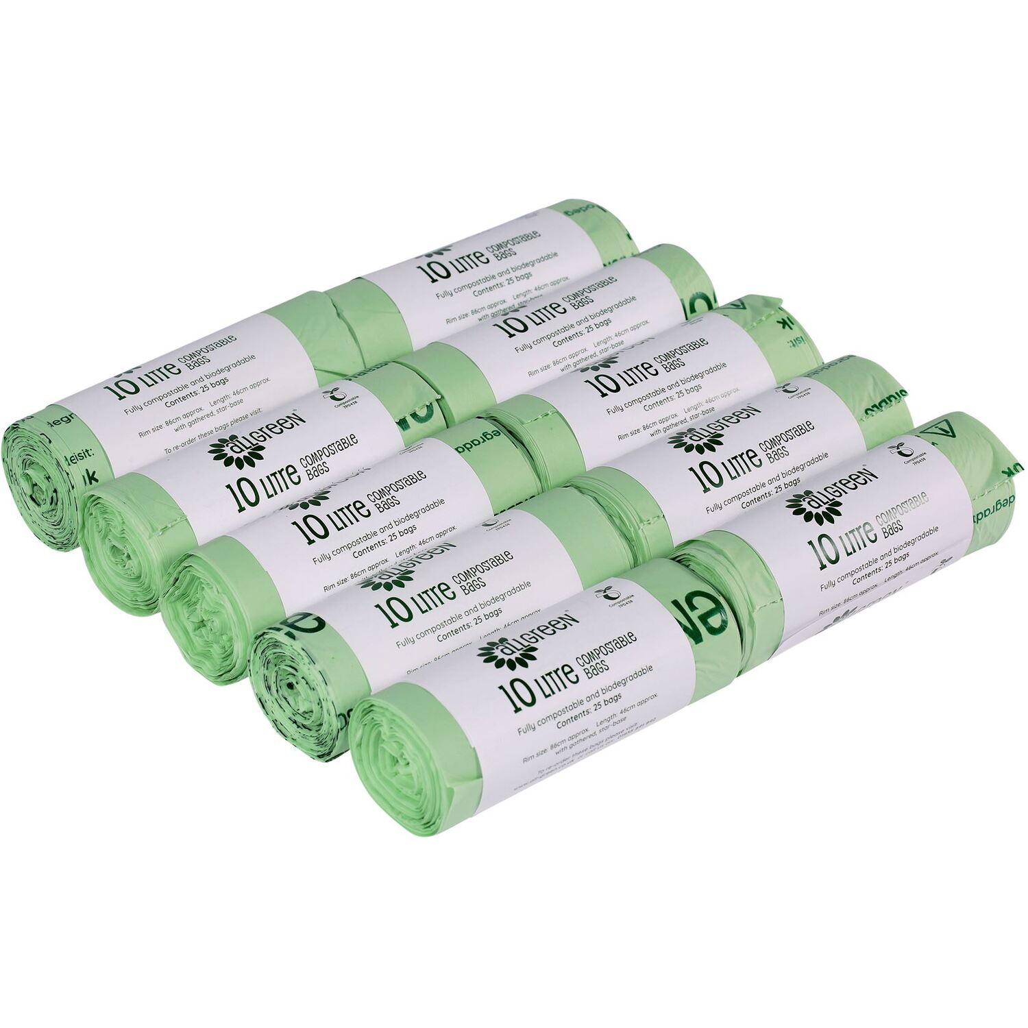 All-Green 10 Litre Compostable Food Waste Bin Liners - Green / 10