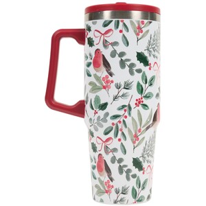 Festive Robin Stainless Steel Tumbler with Lid