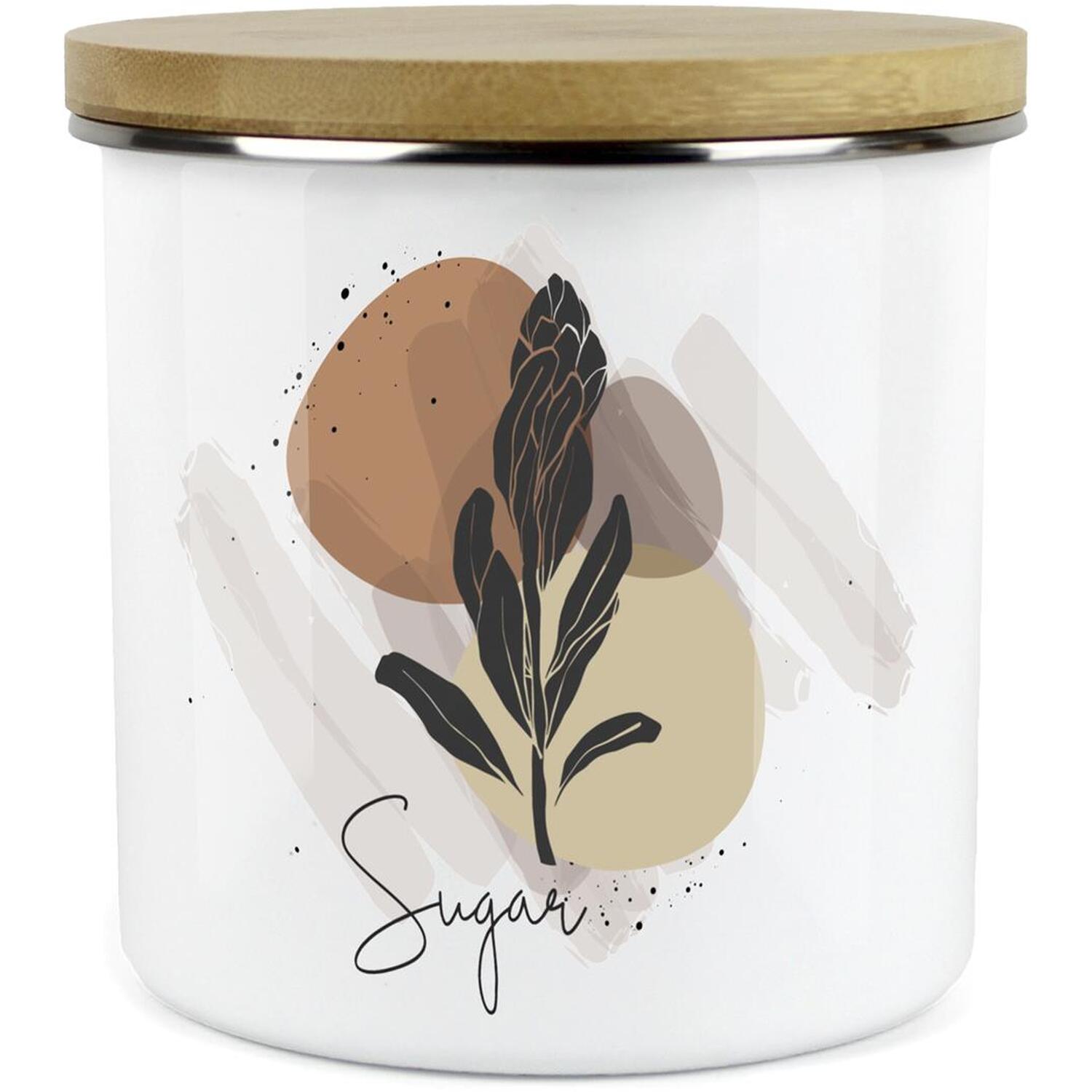 Proteas Sugar Storage Canister - Enamel & Bamboo Floral Minimalist Sugar Jar - Image 2