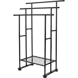 Towel Rail Metal Rack With Basket 3-Tier Storage Anti-Slip Foot,Black
