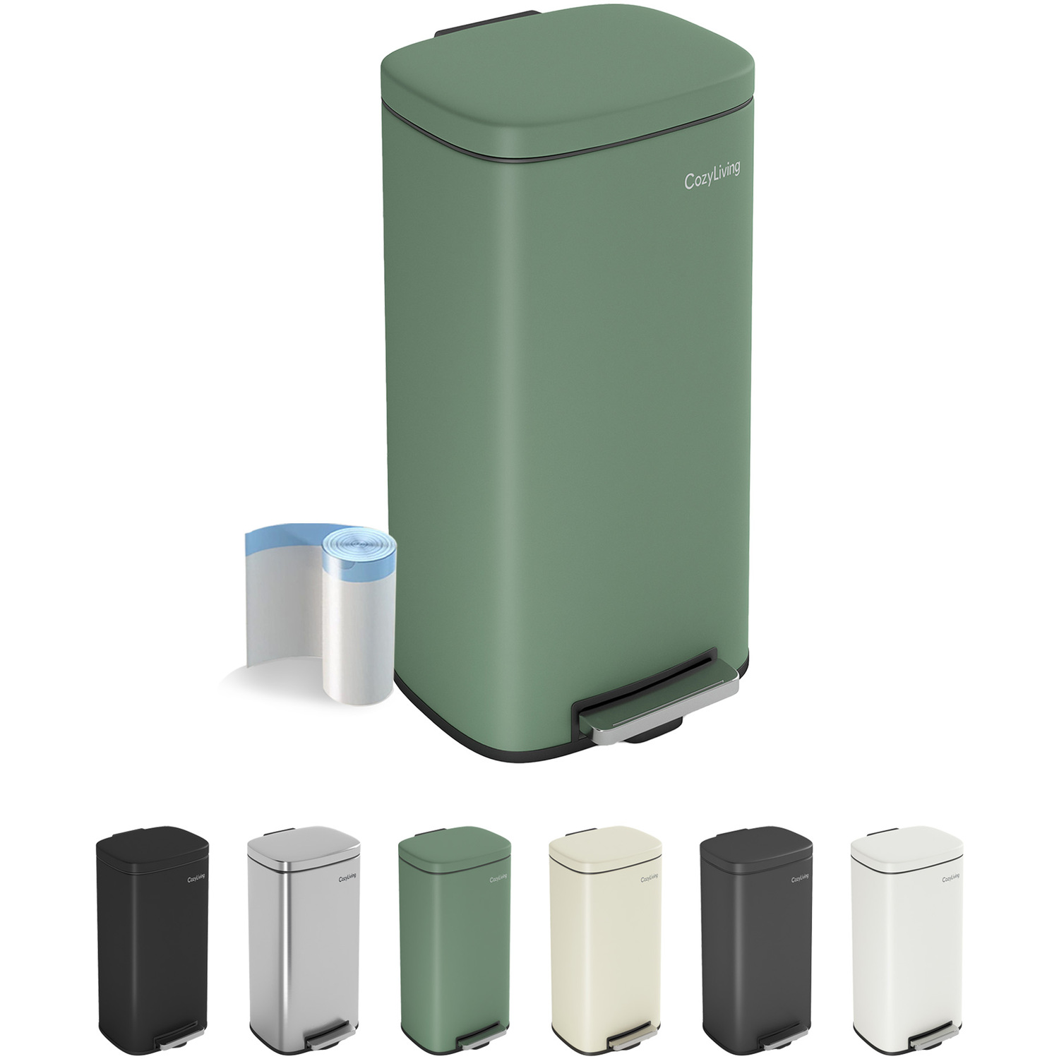 Mcc Direct Cozyliving 50L Pedal Bin - Stainless Steel Green - Green