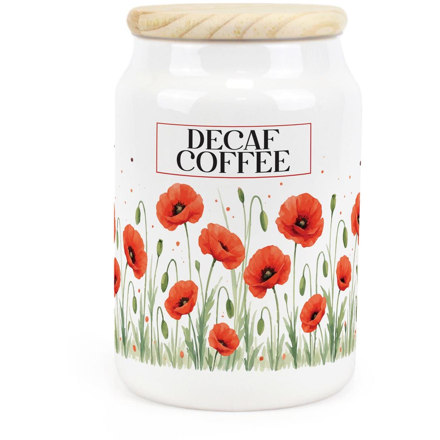 B&Q -  Summer Poppies Decaf Coffee CanisterRed & Green Floral GiftsCeramic Storage Container & Wooden Lid 600Ml (14.5Cm X 9.5Cm) - Image 3