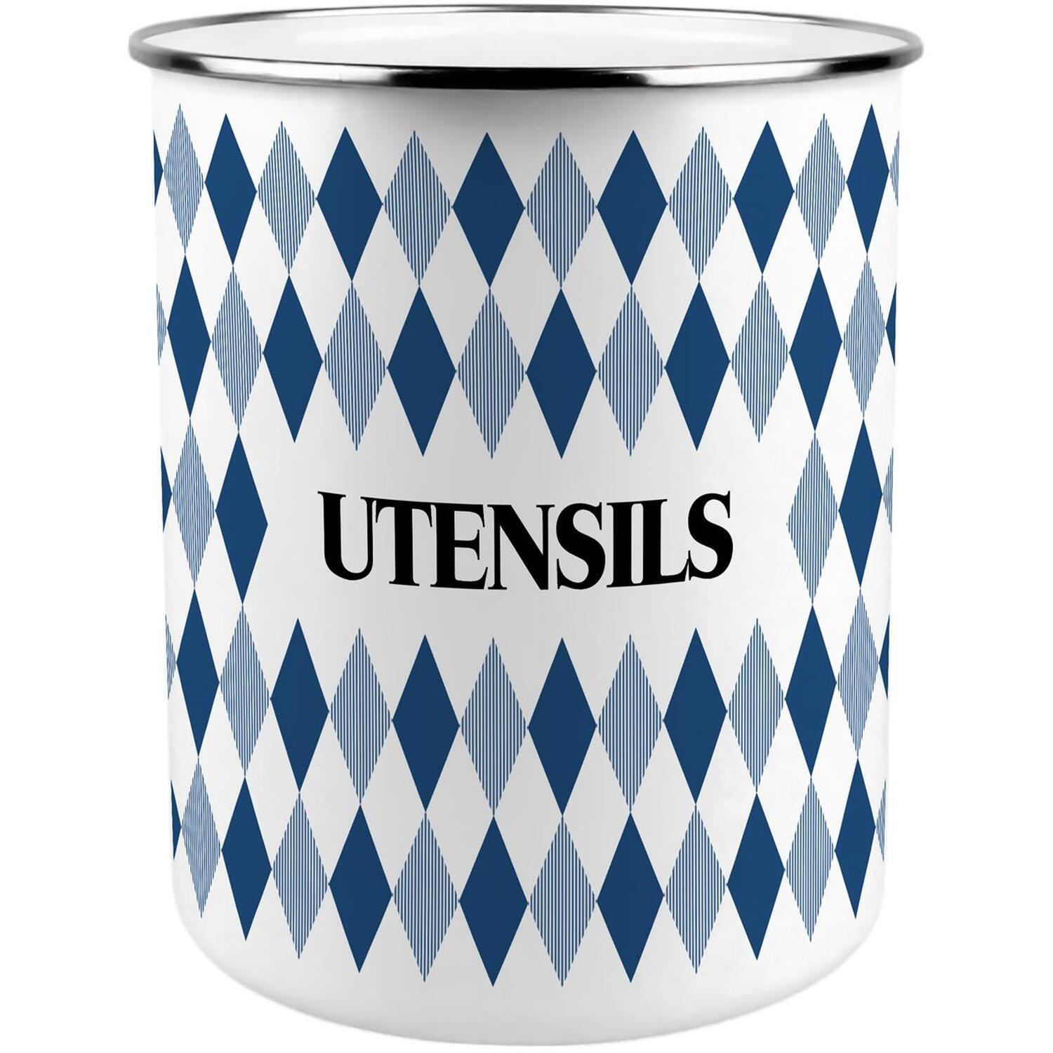 Purely Home Blue Navy Argyle Print Utensil Holder - Xl Storage Pot For Kitchen Counter - Image 3