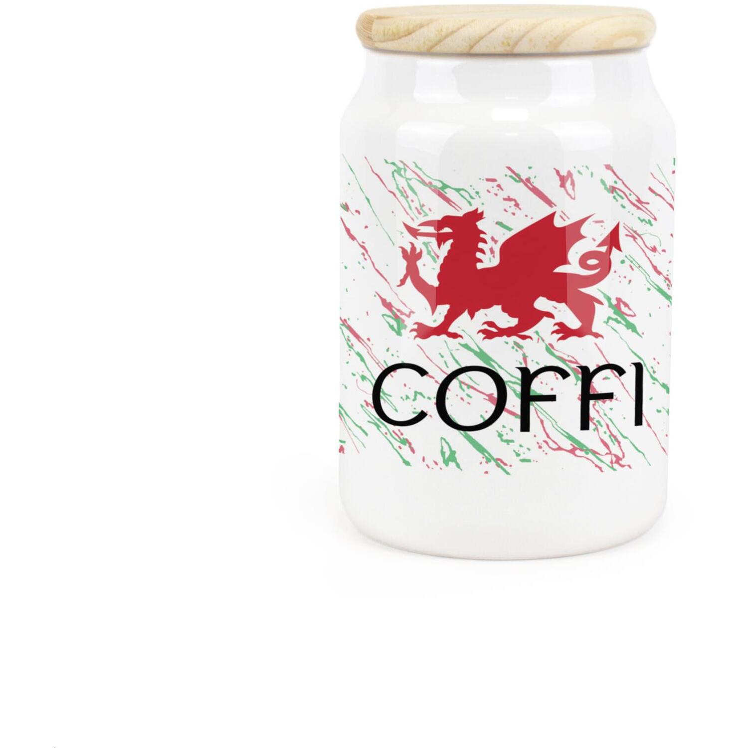 Ceramic Tapered Welsh Dragon Coffi Canister - Coffee Storage Container - Image 2