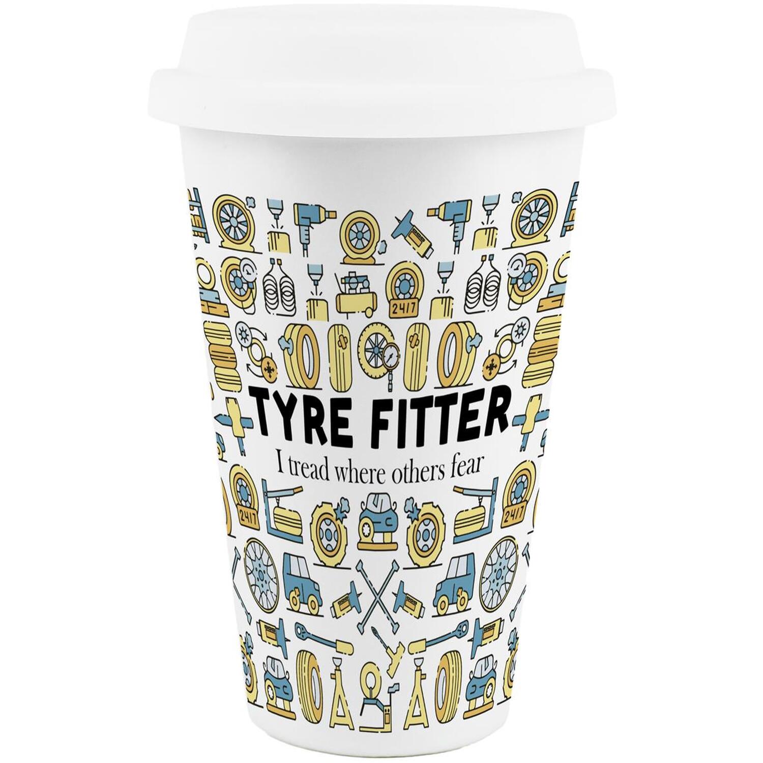Image of Novelty Tyre Fitter Ceramic Travel Mug&hellip;