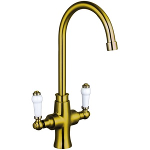 Balterley Traditional Spout Lever Handle Dual Handle Kitchen Mixer Tap - Brushed Gold