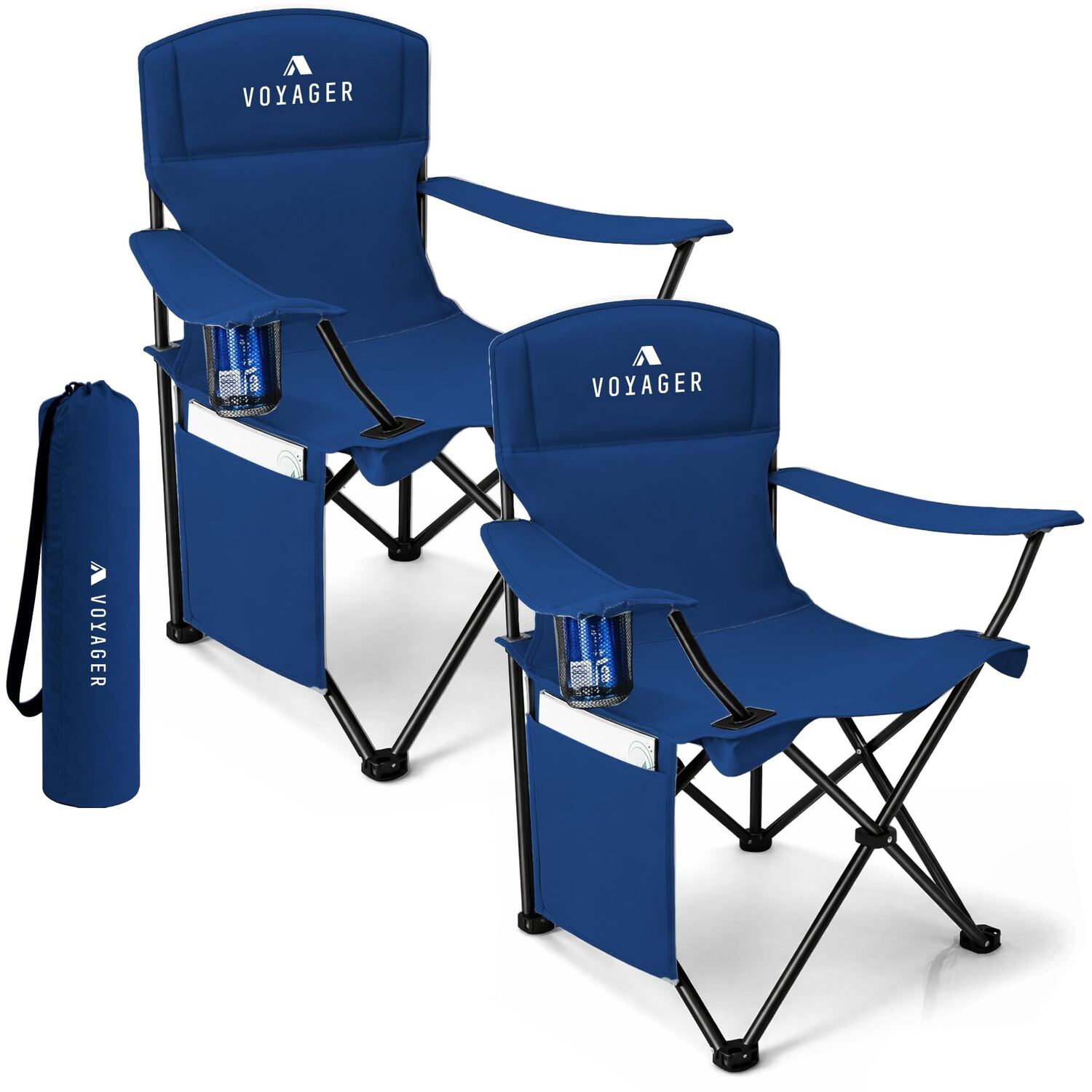 B&Q - Pouch Folding Camping Chair 2-PackLightweight With Pocket And Drinks HolderBlue - Image 2