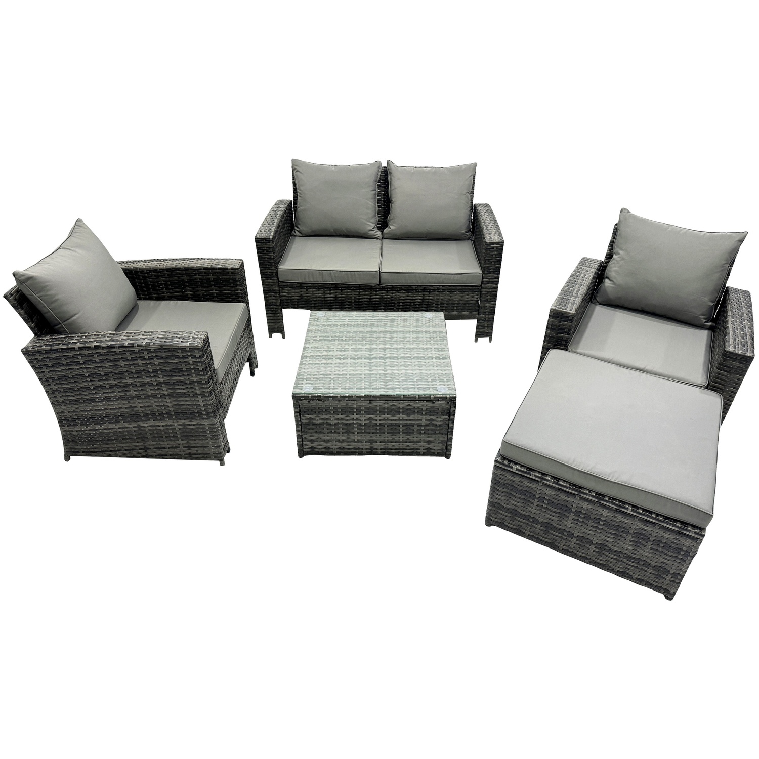 Rackhams Dark/Grey 5 Seater Mixed High Back Rattan Sofa Set Square Coffee Table Garden Furniture Outdoor Patio - Image 2