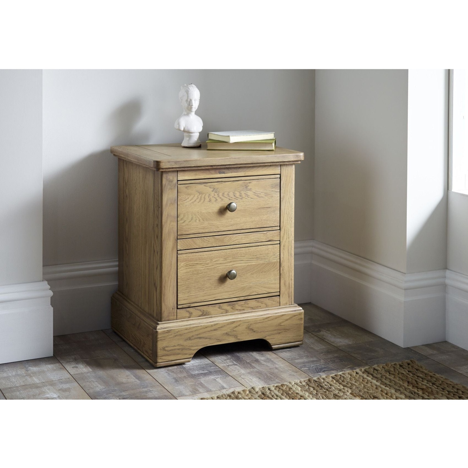 Time4sleep Oak 2 Drawer Bedside Cabinet - Light-Oak