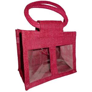 2 Jar Red Jute Bag with Handles for jam jars, chutneys and preserves