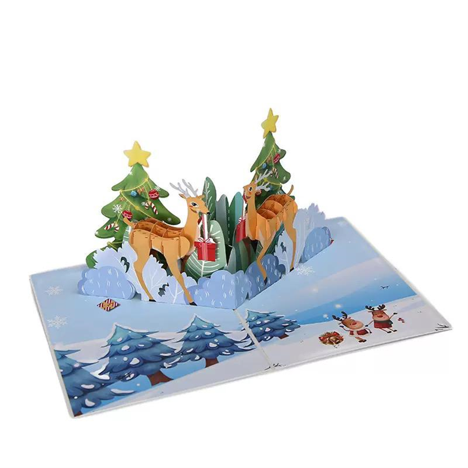Two-Sided Reindeer Festive Scene 3D Pop Up Christmas Card - Image 2