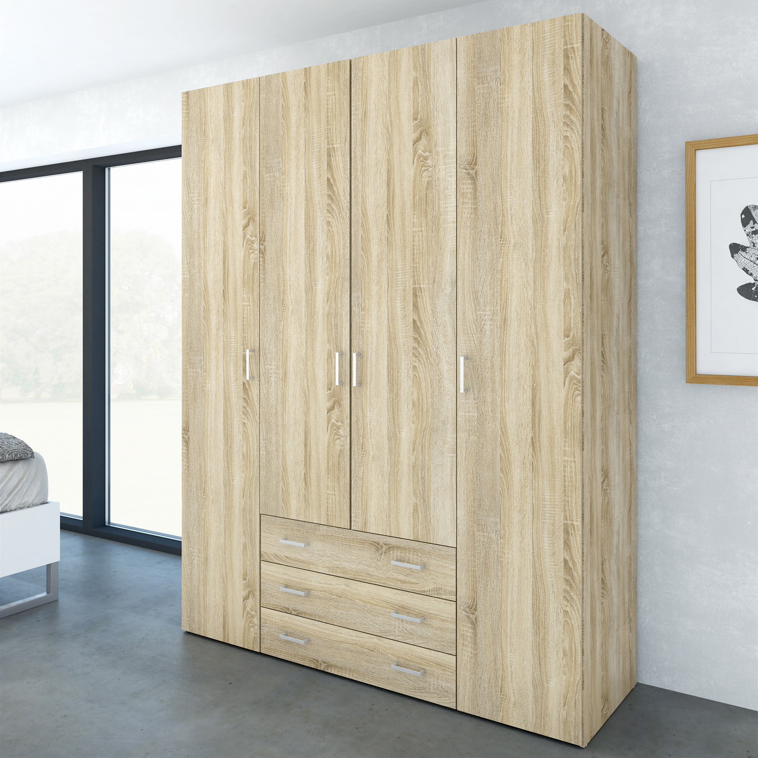 Rackhams Space Wardrobe - 4 Doors 3 Drawers In Oak 2000 - Oak - Malemine - 1 - Image 5