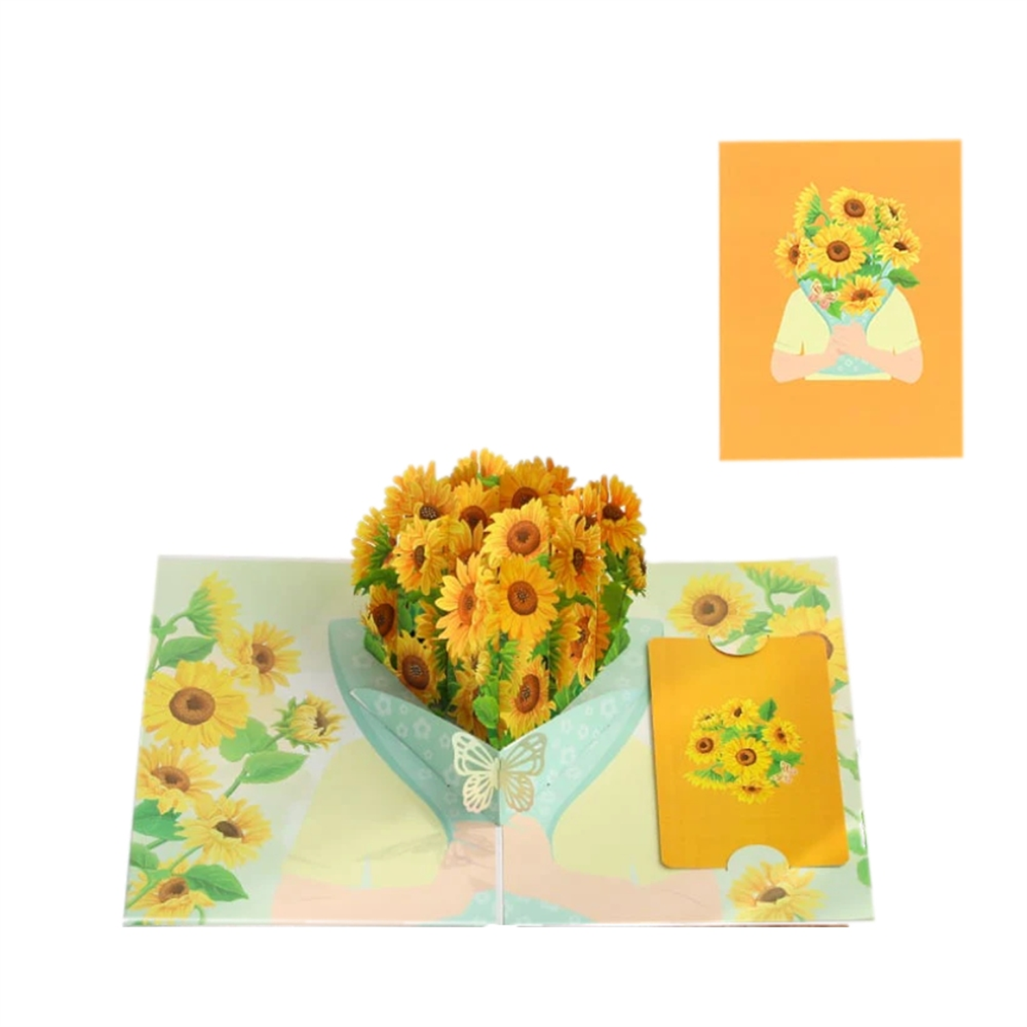 Brightfeel Sunflower Bouquet In Hand 3D Pop Up Greeting Card - White