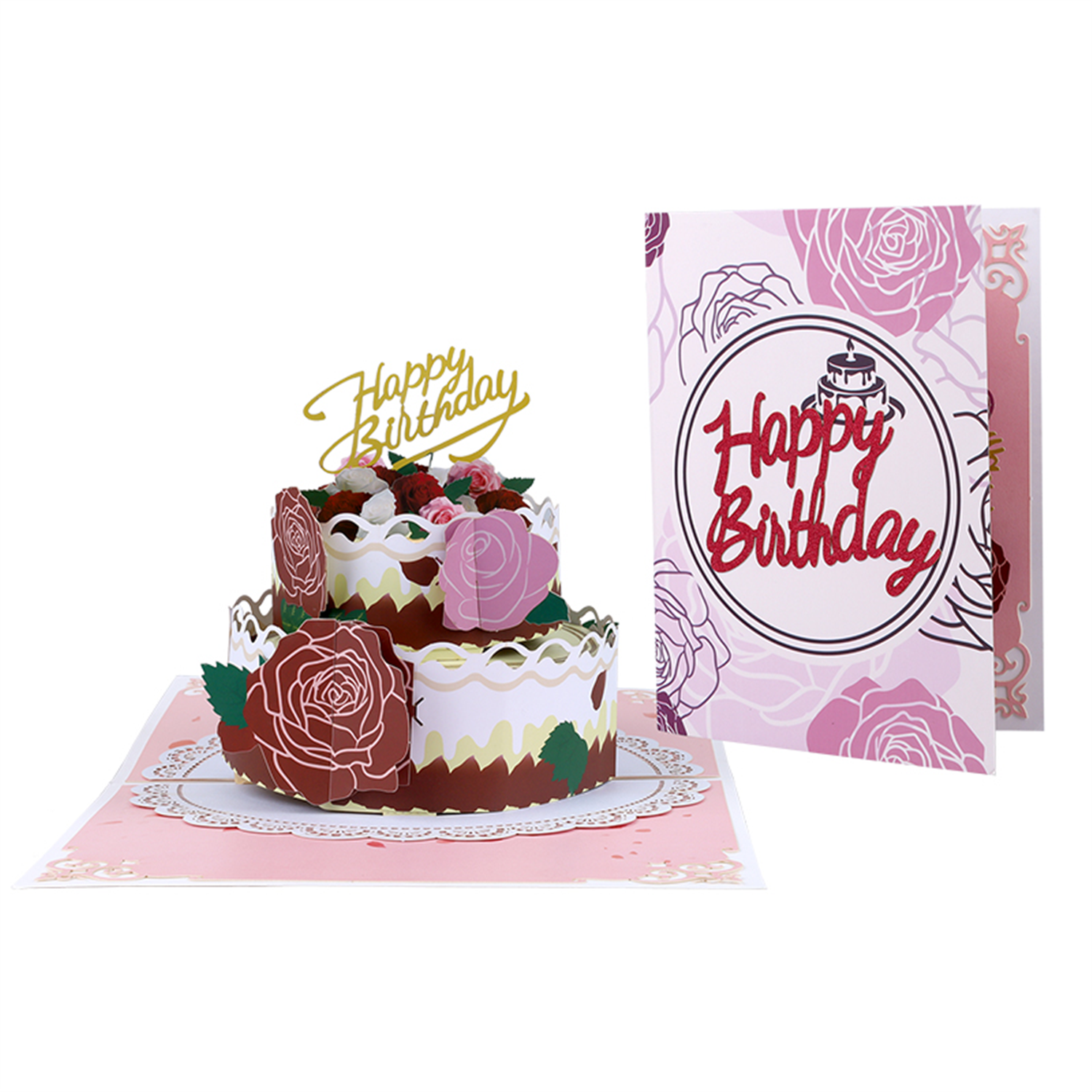 Brightfeel Rosy Layers 3D Cake Pop Up Birthday Card - White
