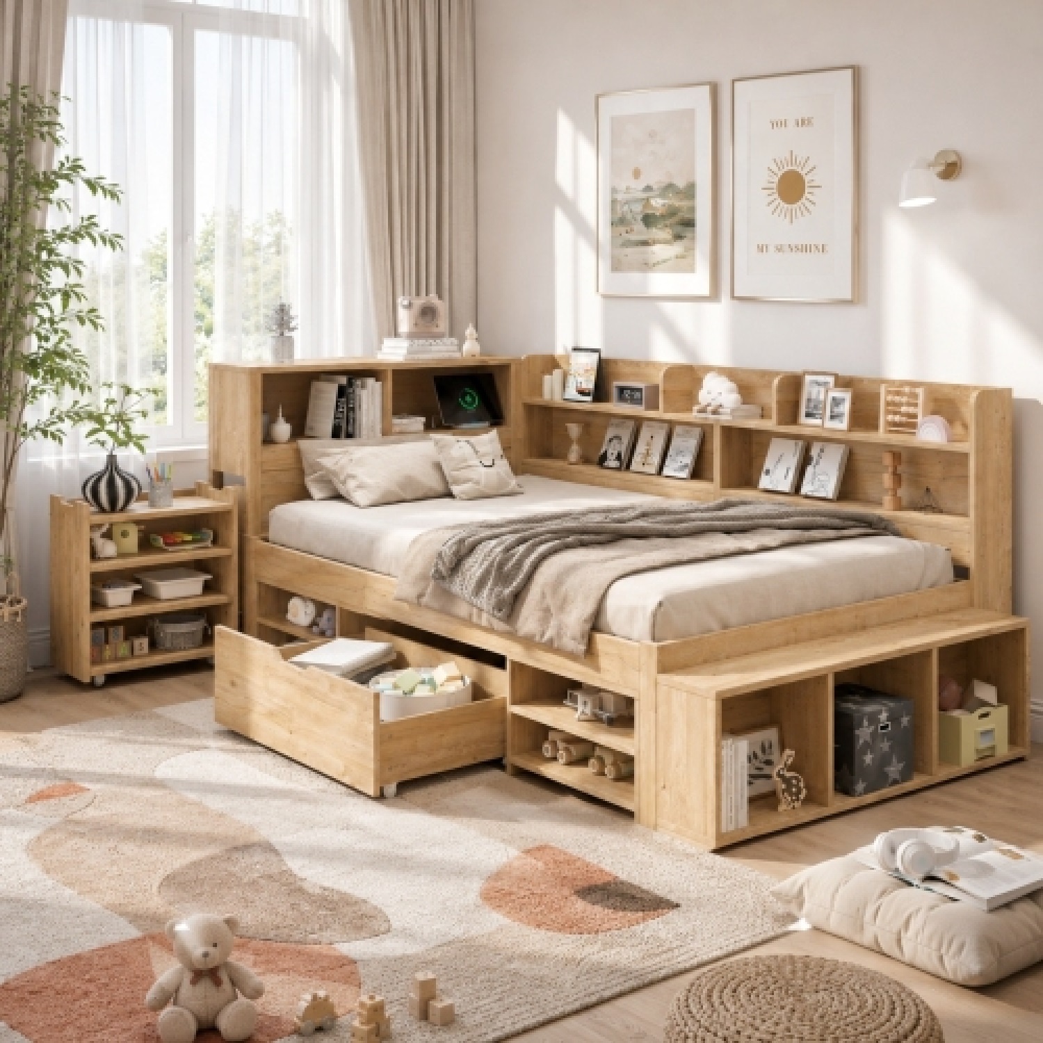 Aka Storage Bed With Drawers & Shelves - White