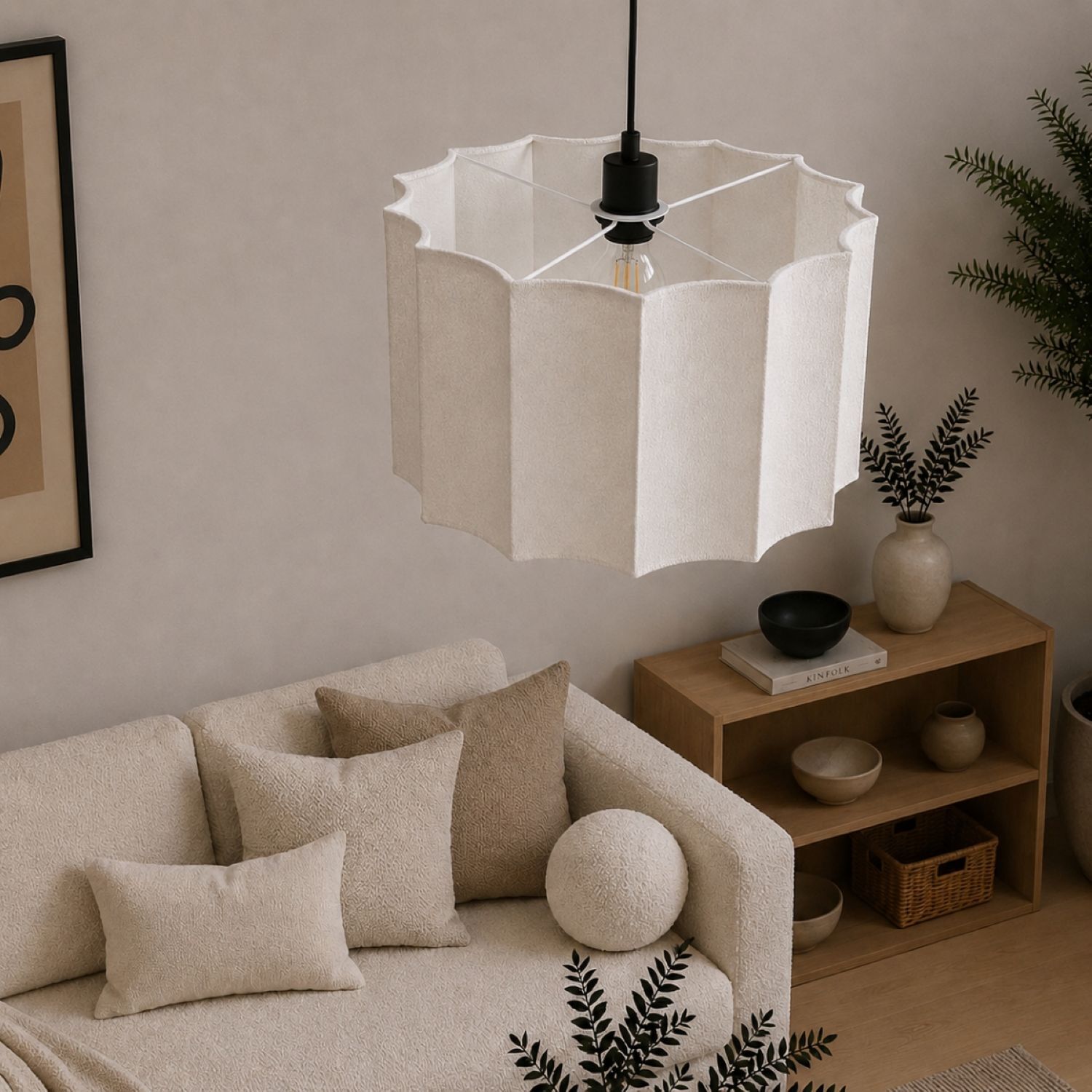 CGC Lighting Indoor Ceiling Lampshade Inverted Scallop 50cm Pendant Table Lamp Bedroom Dining Room Lounge (Cream Linen Inverted Scallop) - Image 2