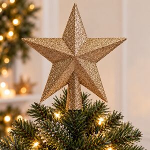 Caramel Brown Christmas Tree Topper Star Plastic Glitter Tree Decoration
