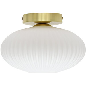 Baton White Ribbed Oval Glass Satin Brass Ceiling Light Fitting