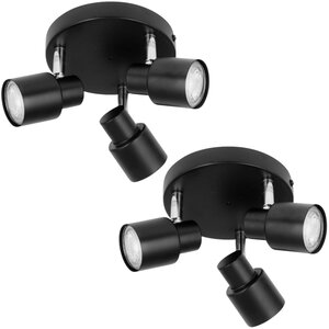Set Of 2 Black 3 Light Ip44 Bathroom Round Spotlights
