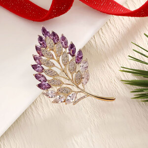 Gradient Zircon Leaf Brooch Lapel Pin