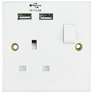 Elpine Switched Wall Socket with Dual USB Charging Ports