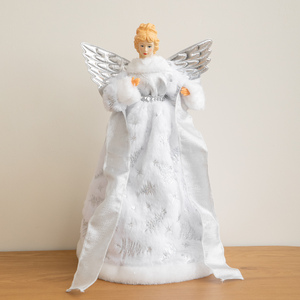 45cm White Angel Christmas Tree Topper with Silver Wings