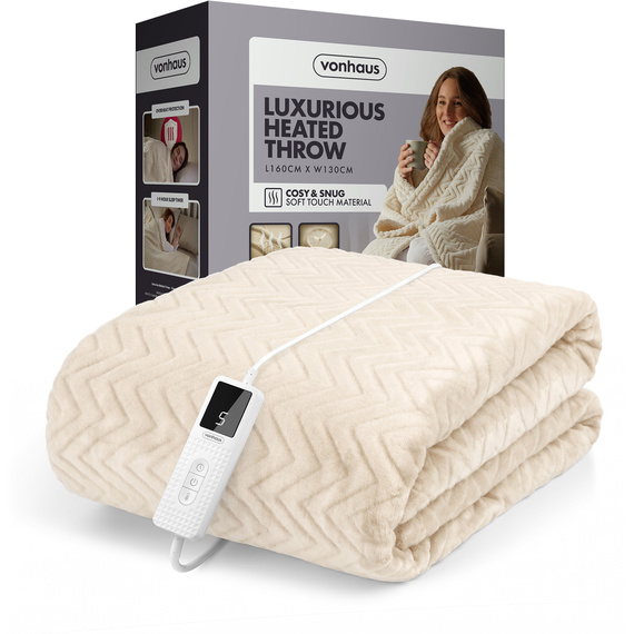 Heated Throw Fleece Blanket Cream