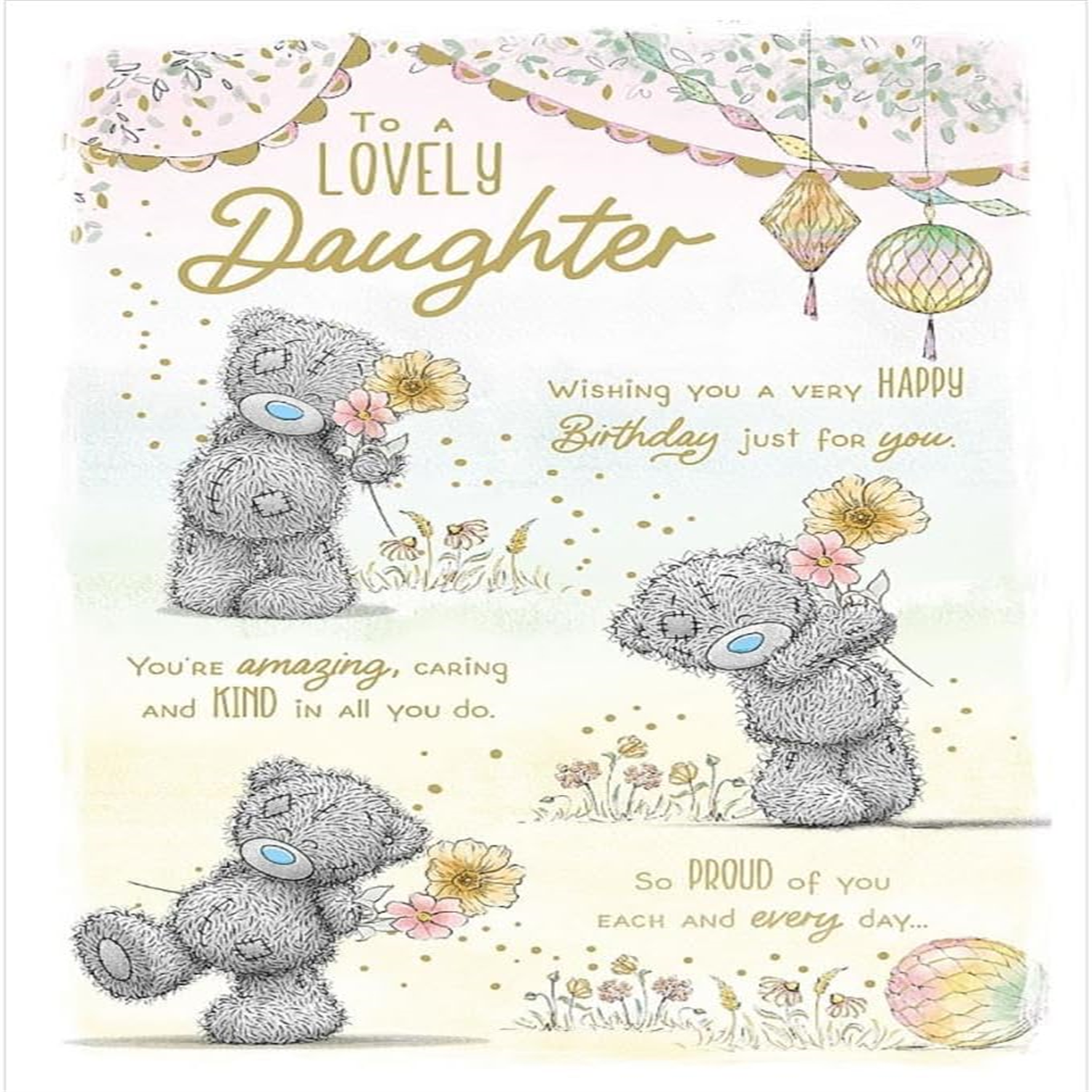 Bear With Flowers Storyboard Lovely Daughter Birthday Card - Image 3