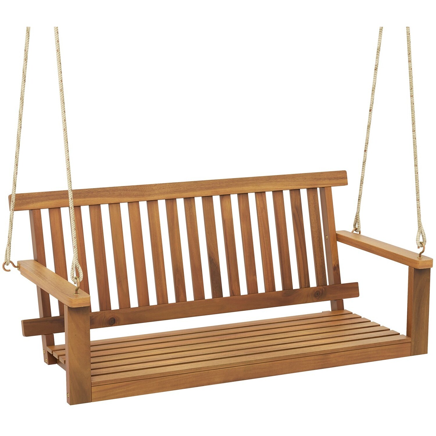 Costway 2-Seater Acacia Wood Porch Swing - Brown