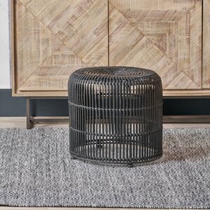 Round Woven Rattan Drum Stool - Black