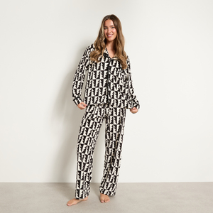 OHS Contrast Tree Print Matte Velvet Button Through Pyjama Set