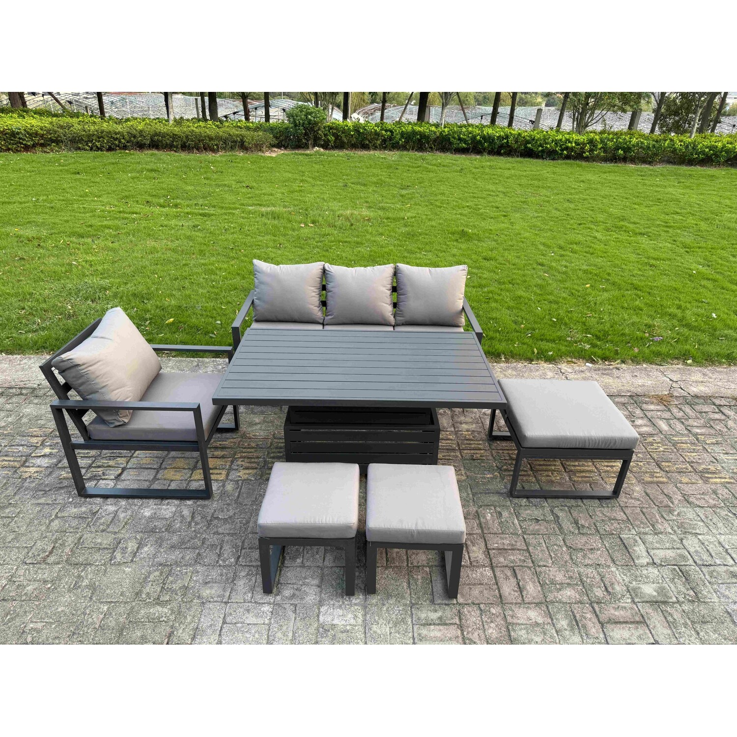 B&Q - Aluminum Outdoor Dining Set Patio Dining Furniture Set Includes Chairs With 3 Footstools - Image 2