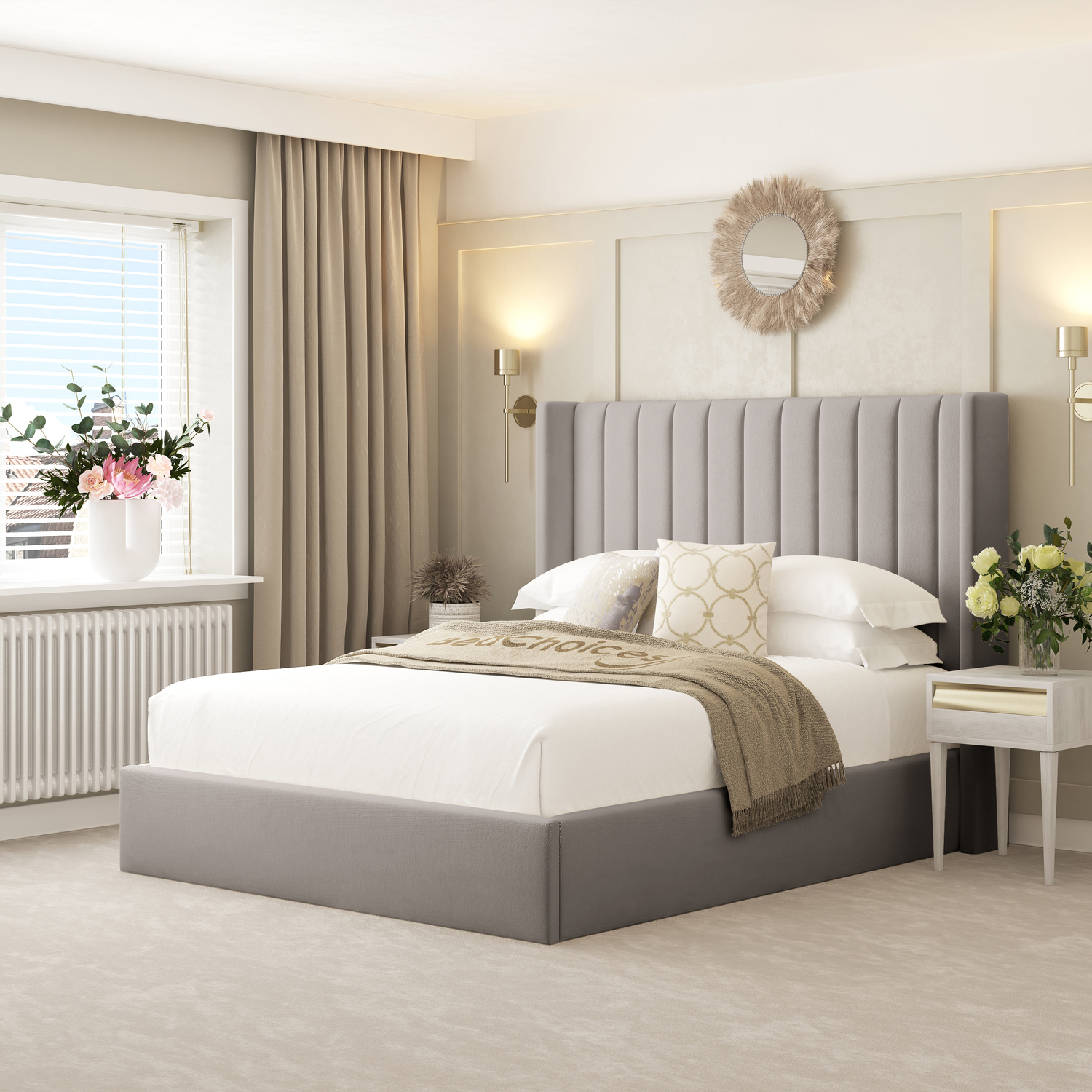 Bed Choices Unisex Grey Madison Upholstered Bed Frame With 54" Headboard, Chelsea Mattress & Ottoman Storage In | : Super King - Image 2