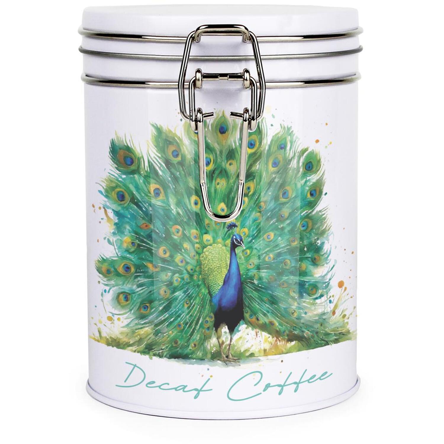 Purely Home Peacock Hot Drinks Canister - Decaf Coffee Storage Gift Tin - Image 2