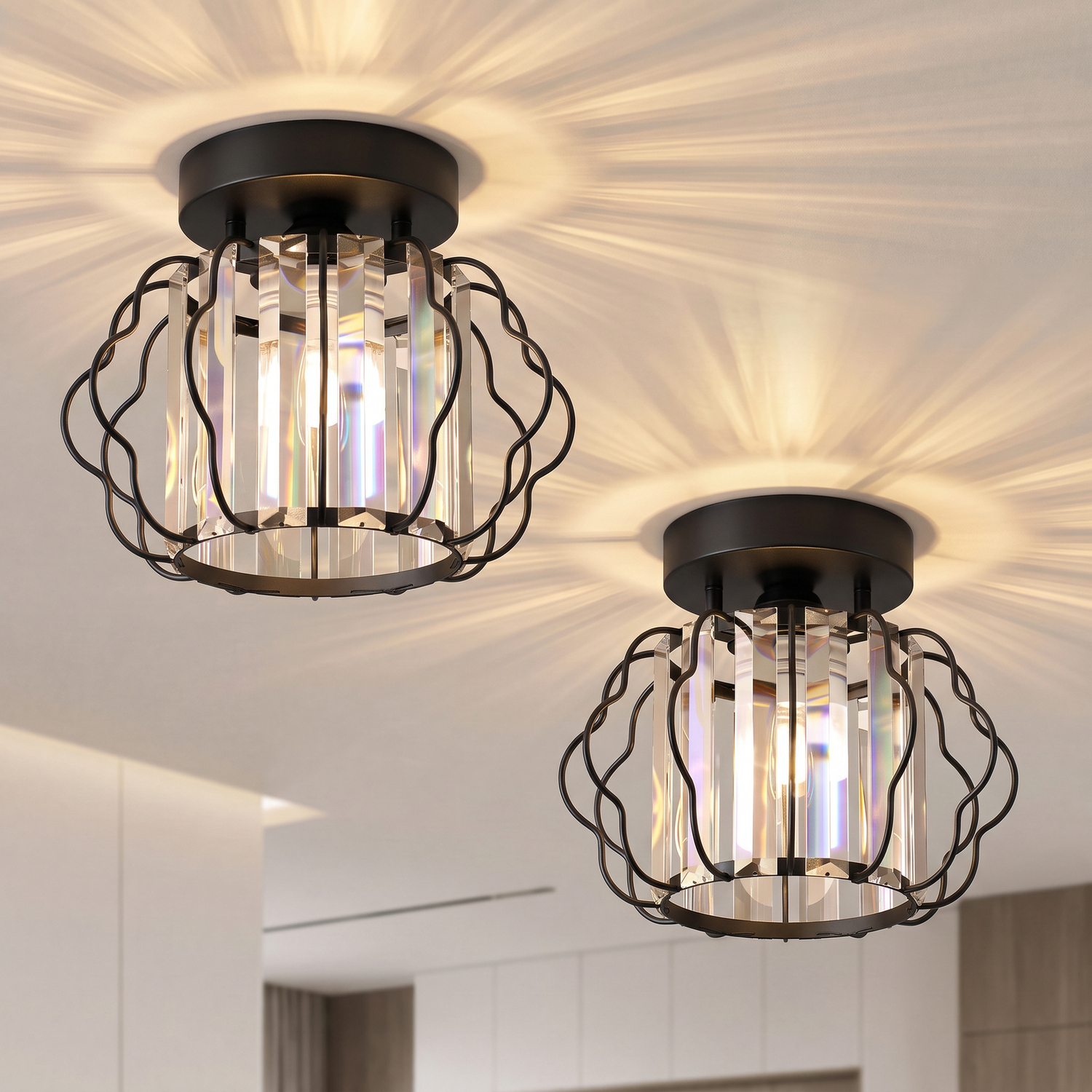 Rackhams Light/Black Crystal Ceiling Fixtures, Ceiling Ing, 2 Pack - Image 5
