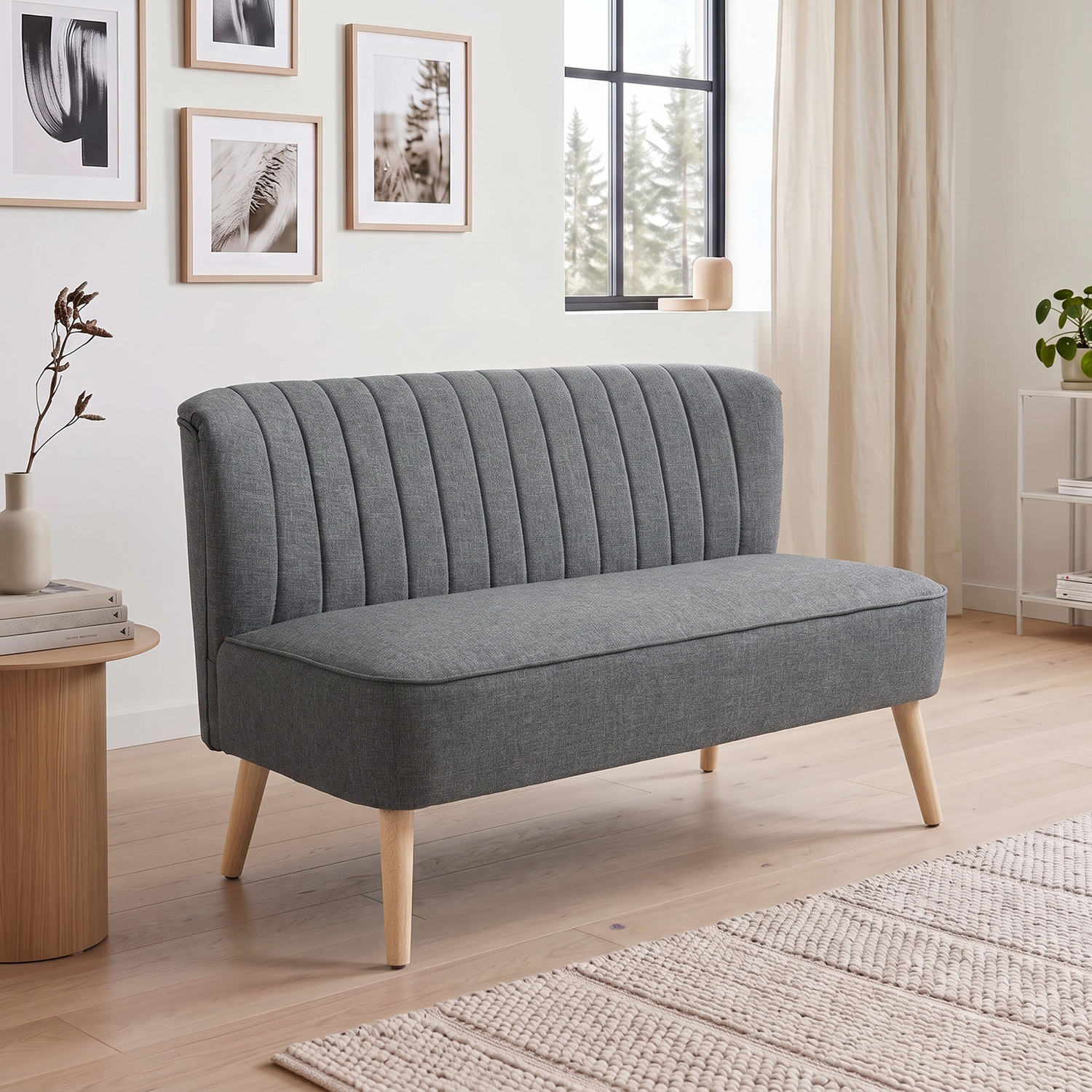 Homcom Dark Grey 2 Seater Sofa For Living Room, Modern Linen-Look Fabric Couch, Armless Loveseat Sofa Settee For Bedroom, - Image 3