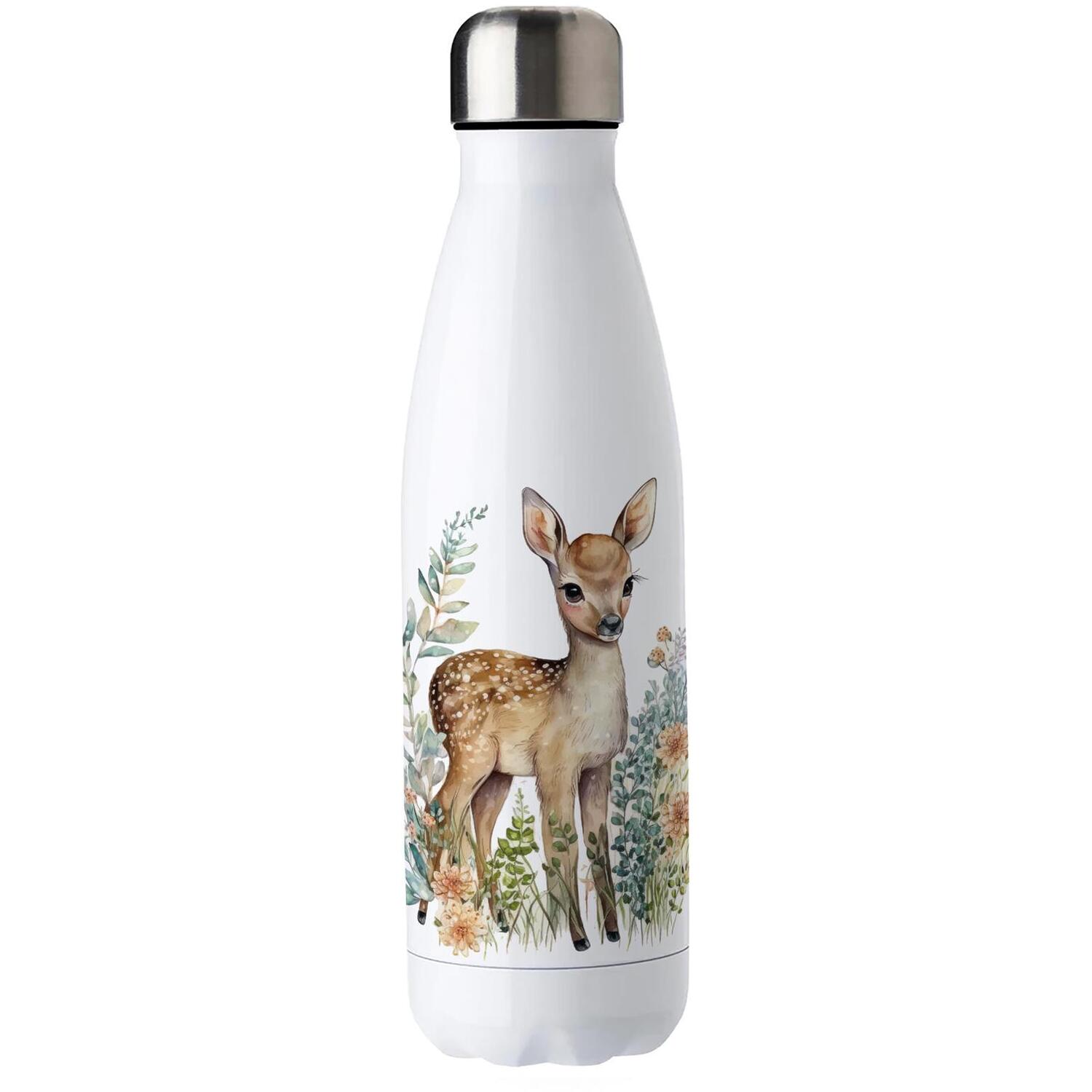 B&Q - Adorable Deer Stainless Steel Water BottleCountryside Baby Fawn/nature GiftDouble Walled 500Ml Metal Hot/cold Drinks Bottle - Image 2