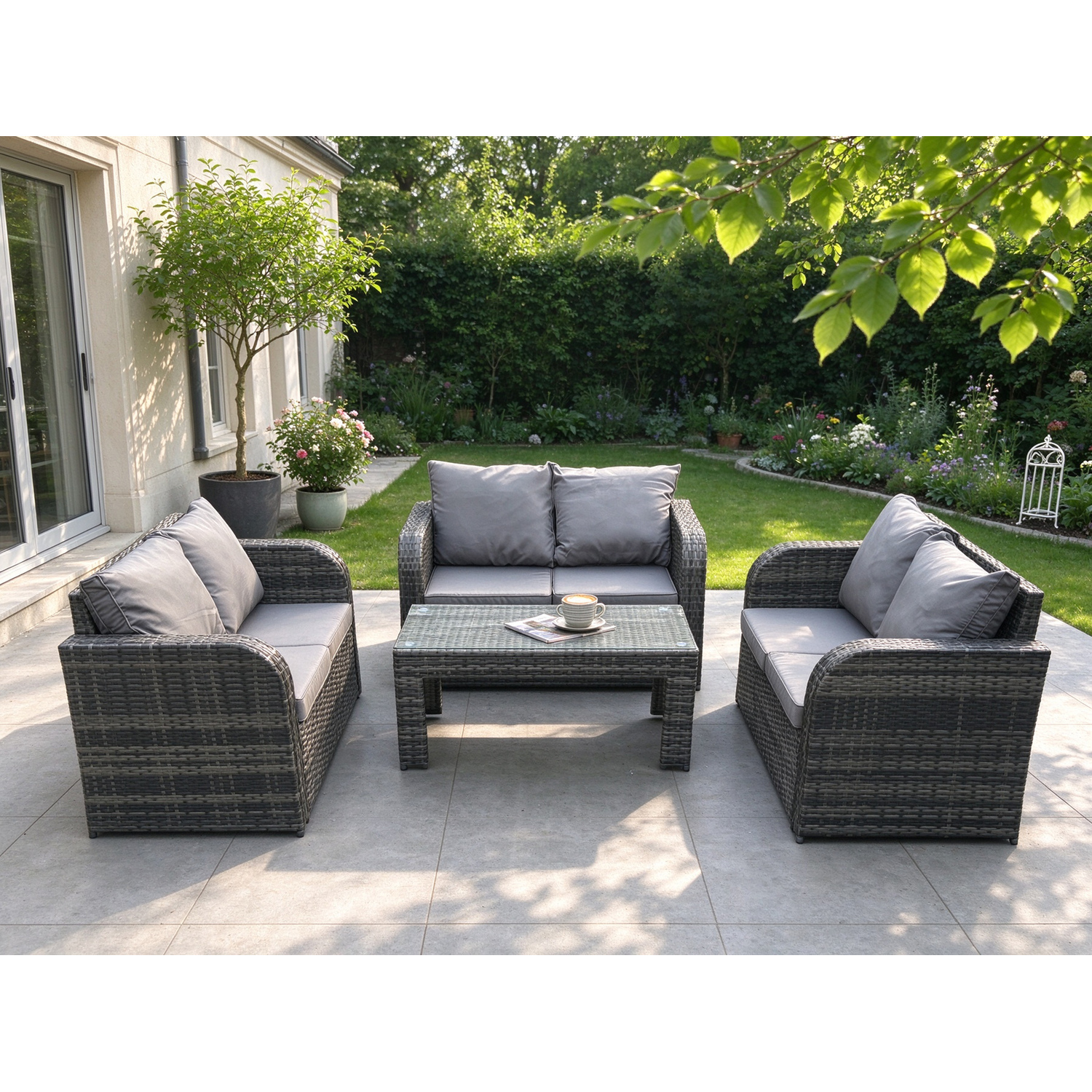 Fimous Dark/Grey Rattan Garden Furniture Set 6 Seater Indoor Outdoor Patio Sofa Set With Coffee Table Loveseat Sofa Mixed - Image 2