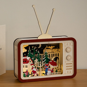 33cm Santas Tele Town Light-Up Wooden Christmas Village