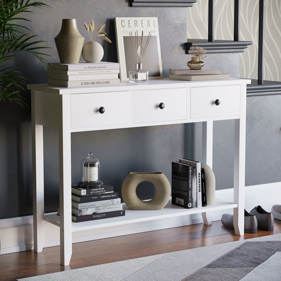 Windsor 3 Drawer White Console Table