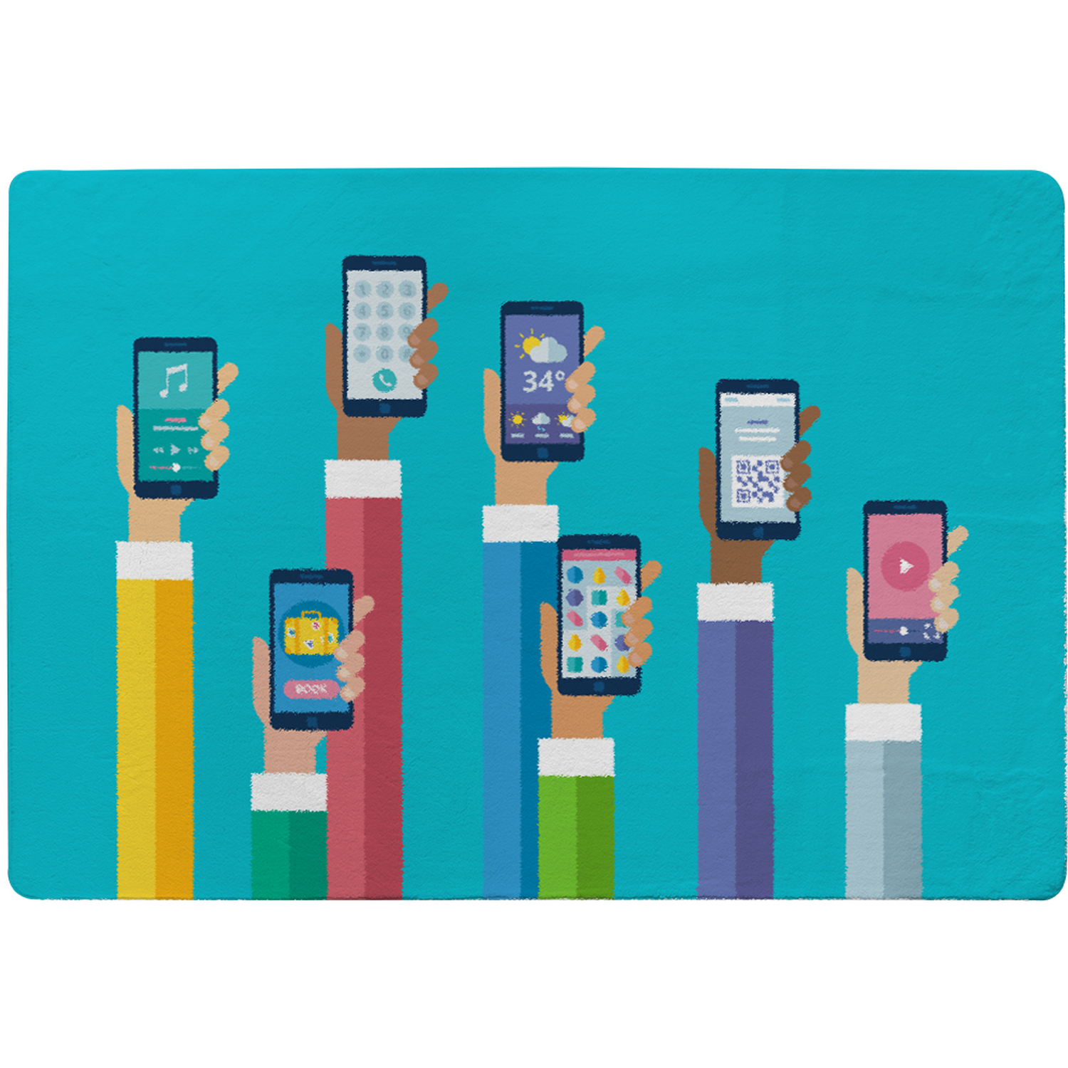 Hands Holding Smart Phones Rug - Blue / 150cm